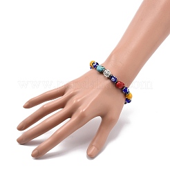 Lampwork Evil Eye & Dyed Synthetic Turquoise(Dyed) Skull Beaded Stretch Bracelets&nbsp;BJEW-JB08922