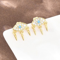Eye with Cone Brass Micro Pave Cubic Zirconia Dangle Stud Earrings&nbsp;EJEW-A151-03G