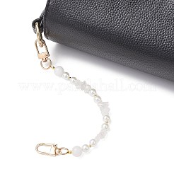 Natural Quartz Crystal Chip & Round ABS Plastic Imitation Pearl Bag Extension Chains&nbsp;AJEW-BA00147-02