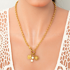 Ocean 304 Stainless Steel & Faux Pearl Pendant Necklaces&nbsp;FS-WG3F40F-02