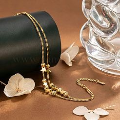 Brass Star Grooved Round Beaded 2-strand Bracelets for Women&nbsp;WGD7A06-01