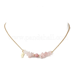 Natural Mixed Gemstone Chip and Round Beaded Pendant 304 Stainless Steel Cable Chain Necklaces for Women&nbsp;NJEW-JN05741