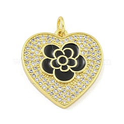 Rack Plating Heart with Flower Brass Micro Pave Clear Cubic Zirconia&nbsp;KK-Z053-23G