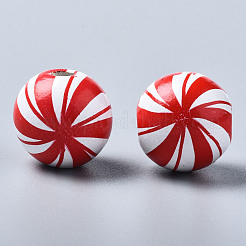 Painted Natural Wood European Beads&nbsp;WOOD-S057-044