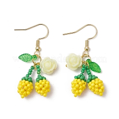 Flower with Cherry 304 Stainless Steel Glass Seed Beads Dangle Earrings&nbsp;EJEW-MZ00419-04