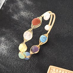 Round Mixed Gemstone Braided Bangle with Natural Pearl&nbsp;BJEW-JB08000