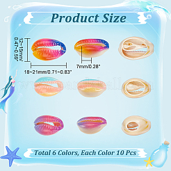 60Pcs 6 Colors Printed Natural Cowrie Shell Beads&nbsp;SSHEL-NB0001-42