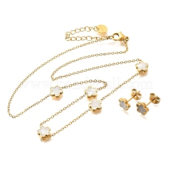 Flower 304 Stainless Steel Shell Necklaces & Stud Earring Set for Women&nbsp;SJEW-C007-05G