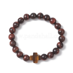 Natural Tiger Eye Round Beads Stretch Bracelets&nbsp;BJEW-JB13370-01