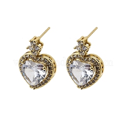 Brass Clear Cubic Zirconia Heart Dangle Stud Earrings&nbsp;EJEW-L261-021G