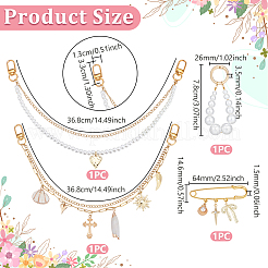 4Pcs 4 Styles 304 Stainless Steel  Chains Bag Decorative Chains and Brooch Sets&nbsp;HJEW-UN00078