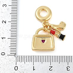 Rack Plating Brass Clear Cubic Zirconia Makeup European Dangle Charms&nbsp;KK-P287-34C-G