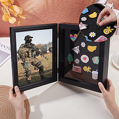 Rectangle Wood Photo Frame Badge Display Storage&nbsp;ODIS-WH0043-209
