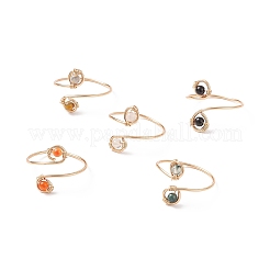 Round Natural Gemstone Braided Open Cuff Ring&nbsp;RJEW-JR00503