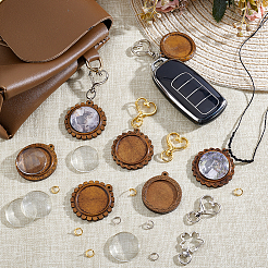 DIY Blank Dome Wood Flat Round Pendant Keychain Kits&nbsp;DIY-GA0007-43