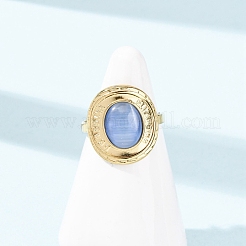 304 Stainless Steel with Glass Cat Eye Cuff Rings for Women&nbsp;RJEW-K309-40D