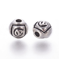 Tibetan Style Alloy Round Carved Flower Beads&nbsp;X-TIBEB-2543-AS-RS