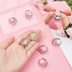6Pcs Heart 304 Stainless Steel Open Cuff Ring Findings&nbsp;STAS-UN0055-84