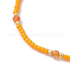 Natural Carnelian & Seed Glass Beaded Braided Bead Bracelets&nbsp;BJEW-JB12605-03