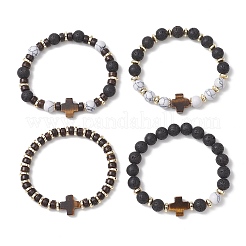 4Pcs 4 Styles Synthetic Howlite & Hematite Natural Lava Rock & Coconut Beads Stretch Bracelets&nbsp;BJEW-JB13448