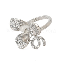 Flower Brass Micro Pave Cubic Zirconia Cuff Ring Settings&nbsp;KK-K297-08P