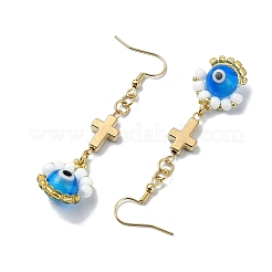 Handmade Seed Evil Eye & Cross Dangle Earrings&nbsp;EJEW-MZ00227-01