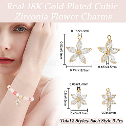 6Pcs 2 Style Brass Micro Pave Clear Cubic Zirconia Pendants&nbsp;ZIRC-BBC0002-48