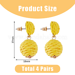 4 Pairs 4 Colors Raffia Grass Braided Round Dangle Stud Earrings with Iron Pins for Women&nbsp;EJEW-FI0002-27