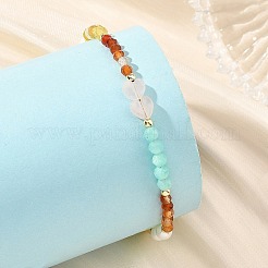 Faceted Natural Yellow Opal & Amazonite & Carnelian Beaded Bracelets for Women&nbsp;BJEW-JB14487