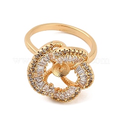 Flower Brass Micro Pave Cubic Zirconia Cup Peg Ring Settings for Half-drilled Beads&nbsp;KK-NH0009-05G