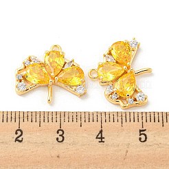 Real 18K Gold Plated Ginkgo Biloba Brass Micro Pave Cubic Zirconia Pendants&nbsp;KK-Q809-24G-02