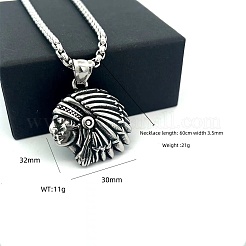 Vintage 304 Stainless Steel Native American Pendant Hip Hop Men's Necklaces&nbsp;ZS3655