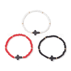 3Pcs 3 Colors Glass Seed Beads & Synthetic Turquoise Beaded Stretch Bracelets for Men Women&nbsp;BJEW-MZ00223