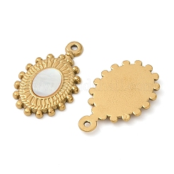 304 Stainless Steel Natural White Shell Pendants&nbsp;STAS-L288-11G-02
