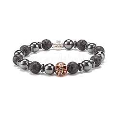 4Pcs 4 Color Natural Lava Rock & Synthetic Hematite Stretch Bracelets Set&nbsp;BJEW-JB07881