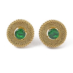 304 Stainless Steel Pave Cubic Zirconia Twisted Chain Disc Stud Earrings for Women&nbsp;EJEW-G390-06G-02