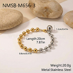 Duo Tone 304 Stainless Steel Ball Charm Round Beaded Bracelets for Women&nbsp;WGBF083-01