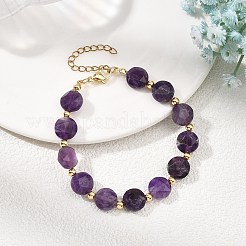 Natural Amethyst & Brass Spacer Beads Beaded Bracelets for Women&nbsp;BJEW-JB14112-02