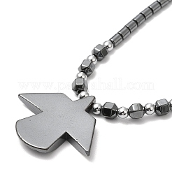 Synthetic Non-magnetic Hematite Angel Pendant Necklace with Beaded Chains&nbsp;NJEW-E095-02