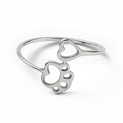 Non-Tarnish 201 Stainless Steel Paw Print and Heart Finger Ring&nbsp;RJEW-J051-27P
