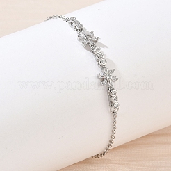 Brass Pave Clear Cubic Zirconia Flower Link Bracelets&nbsp;KK-CBA6980-24P