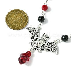 8mm Round Natural Black Onyx(Dyed & Heated) & Glass Necklaces&nbsp;NJEW-JN04992