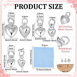 6Pcs 3 Styles 925 Sterling Silver Heart Charms&nbsp;STER-BC0004-16S