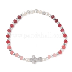 Dyed Natural Malaysia Jade Rondelle & Cultured Freshwater Pearl Beaded Stretch Bracelets&nbsp;BJEW-JB13380