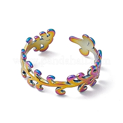 Ion Plating(IP) 304 Stainless Steel Leafy Branch Wrap Open Cuff Ring for Women&nbsp;RJEW-C045-20M