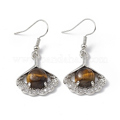 Natural Tiger Eye Ginkgo Leaf Dangle Earrings with Crystal Rhinestone&nbsp;EJEW-A092-03P-08