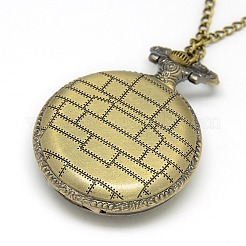 Alloy Flat Round Pendant Necklace Pocket Watch&nbsp;WACH-N012-07