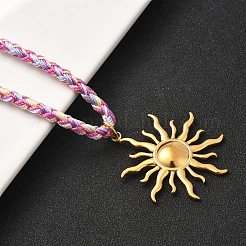 304 Stainless Steel Sun Pendant Braided Polyester Cord Necklaces for Women&nbsp;NJEW-F349-01G