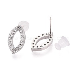 Alloy & Clear Cubic Zirconia Horse Eye Stud Earrings&nbsp;PALLOY-N187-03P