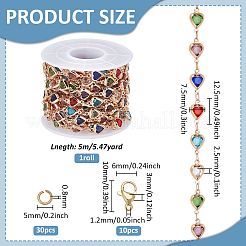 1Roll Brass Glass Heart Link Chains&nbsp;CHC-FG0001-04